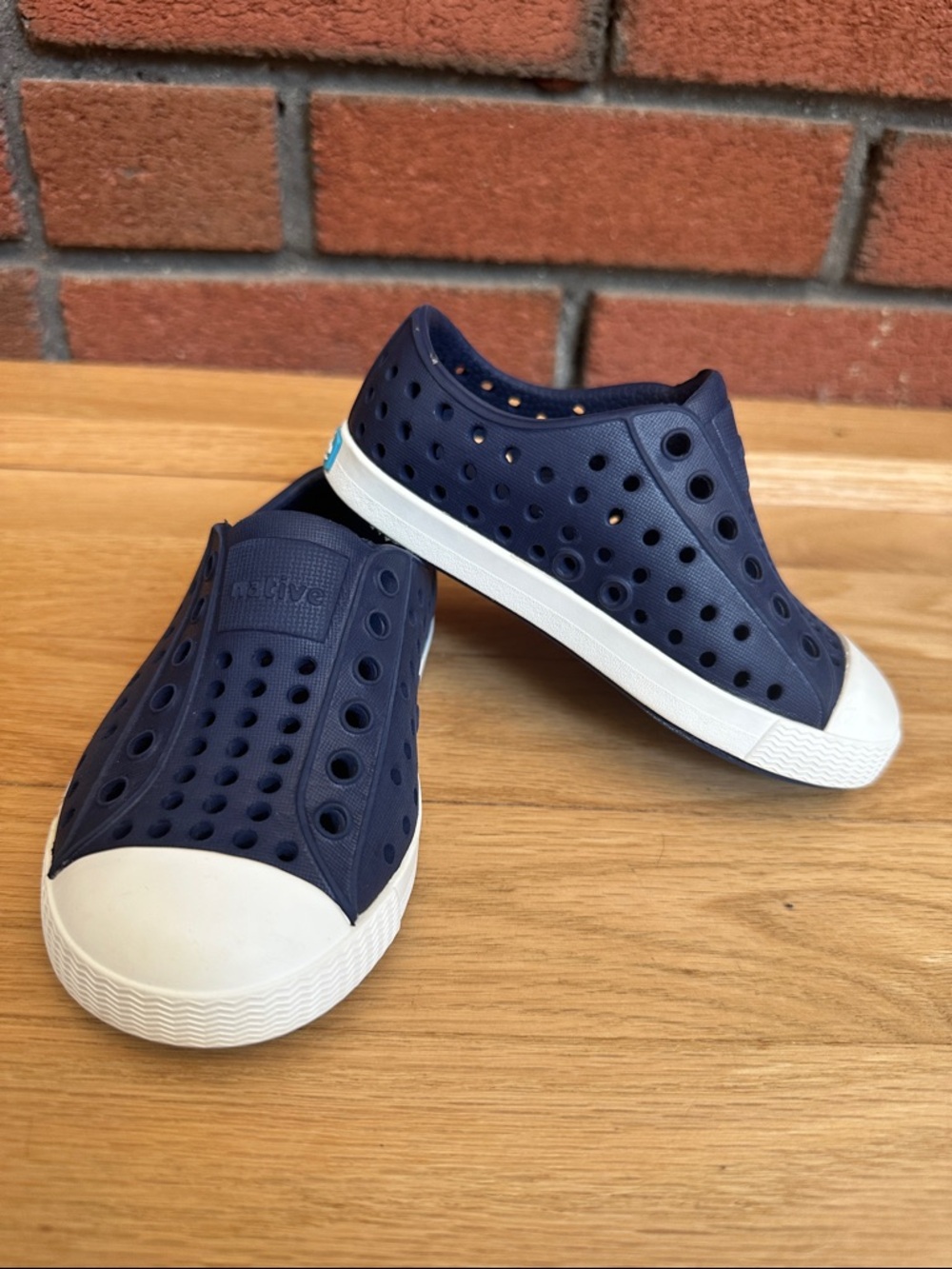 Native Navy and White Kids Jefferson Style Slip On Shoes Child 6